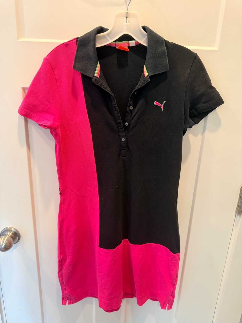 Puma Polo Dress Small Black Hot Pink Colorblock Short Sleeve Stretch Sample